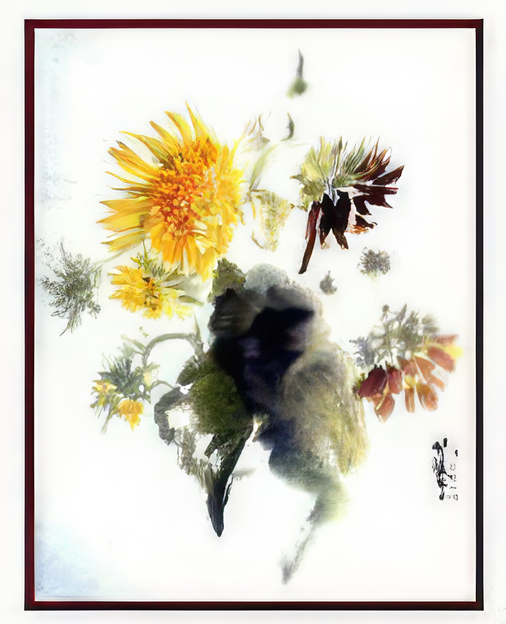 Chinese Painting Floral Bouquet with Dahlias