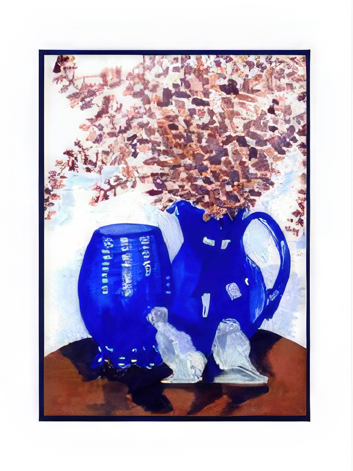 Still Life with Cobalt Blue Vases and Glass Birds