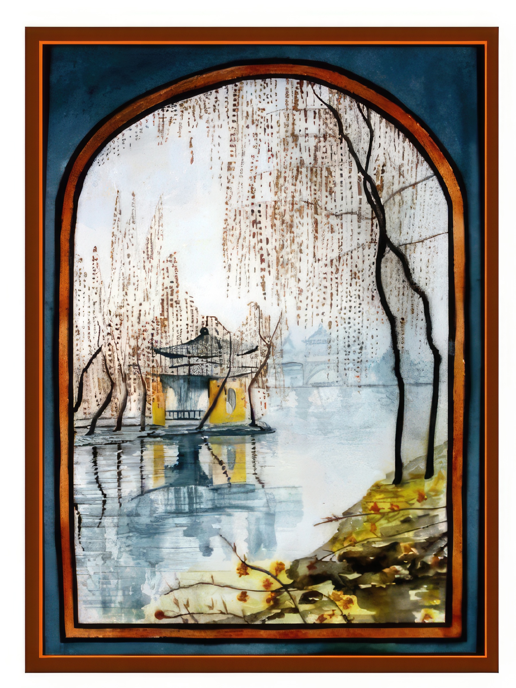Pagoda with Willow Trees