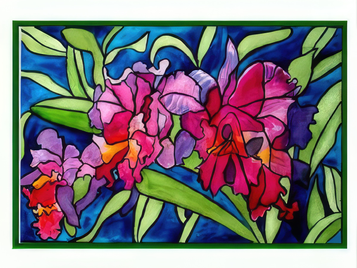 Stained Glass Red and Purple Orchids