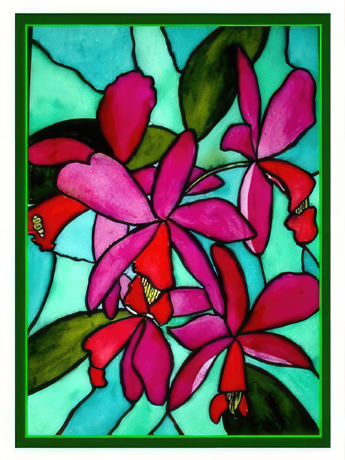 Stained Glass Magenta Orchids