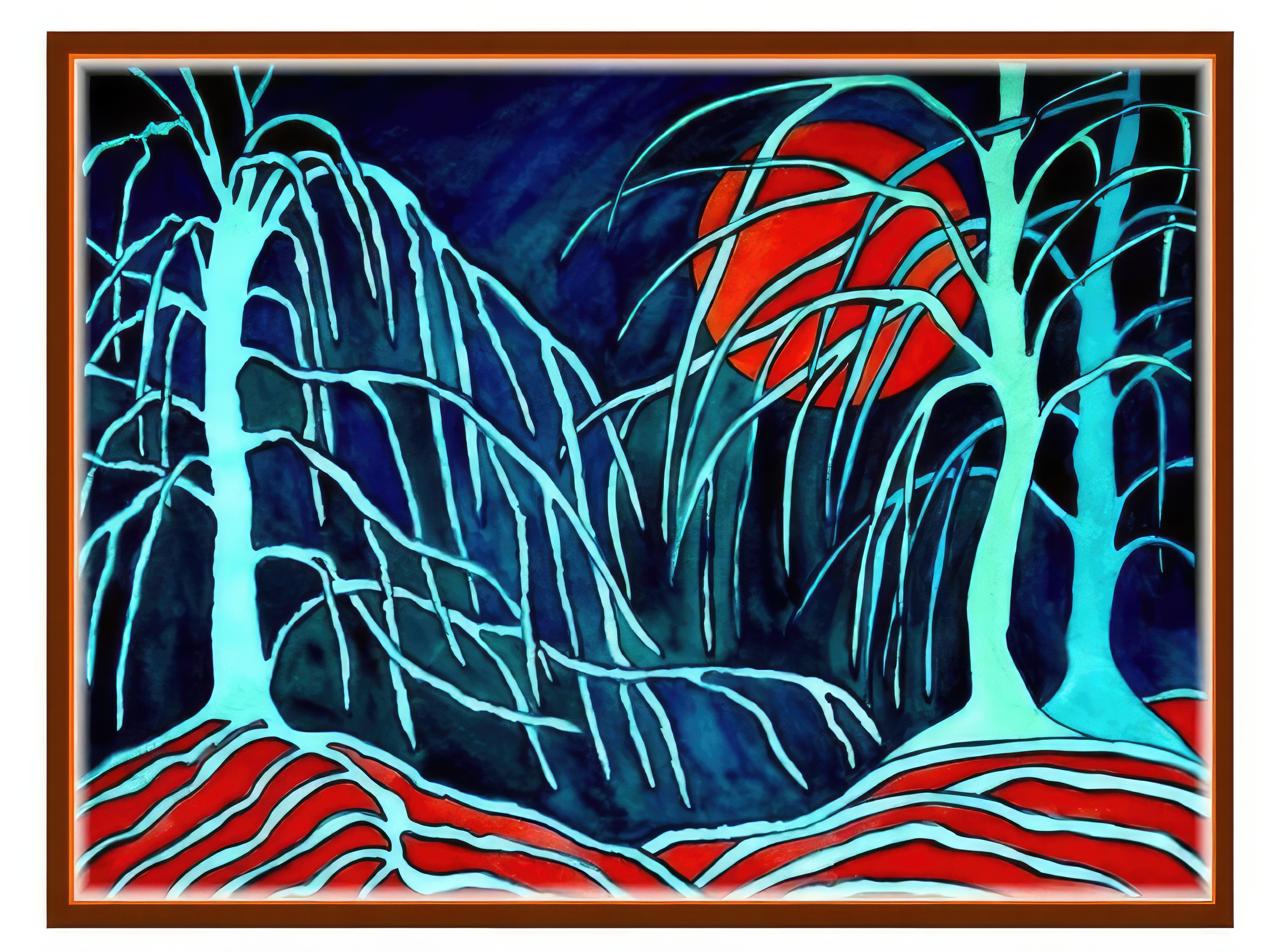 Willows with Orange Moon